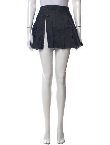 Pre-owned Sami Miro Vintage Raw-edge Trim Mini Skirt In Blue