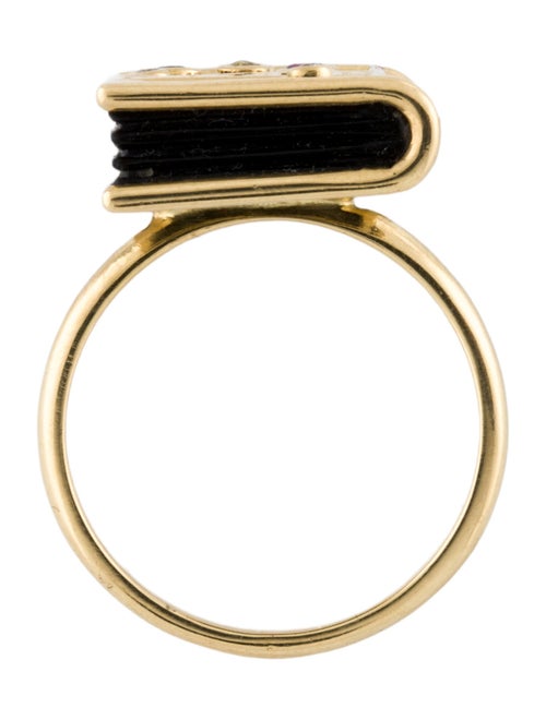 Sauer 18K Horn, Sapphire, Ruby & Diamond Spells Book Ring