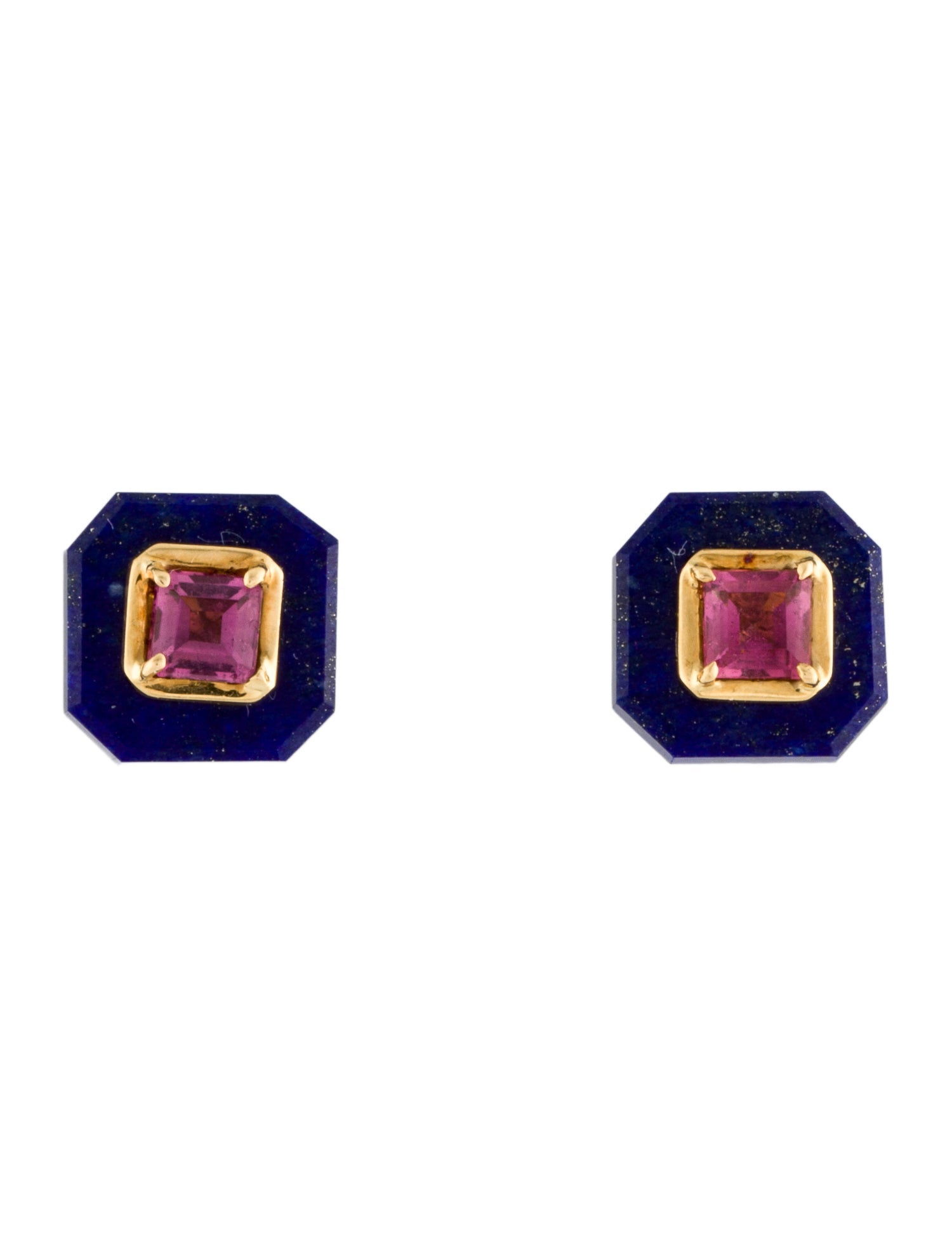 Sauer 18K Tourmaline & Lapis Lazuli Frames Stud Earrings