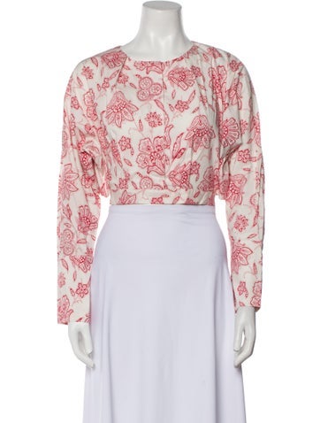 Saunders Tops Floral Print Bateau Neckline Crop Top XS