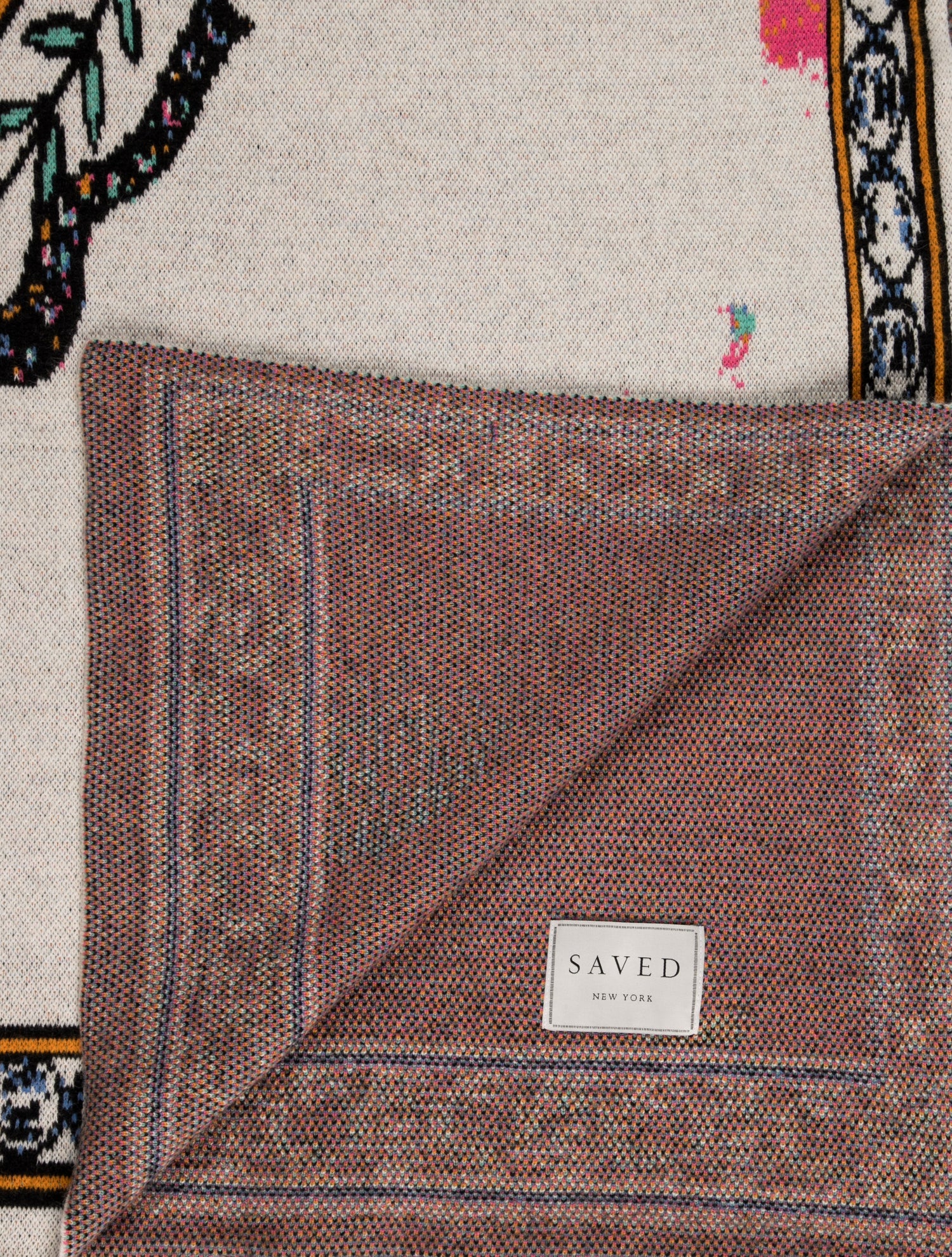 Saved NY Cashmere-Blend Fee Greening Botanical Throw Blanket