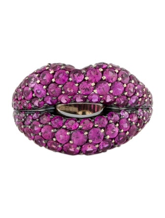 Solange Azagury-Partridge 18K Ruby Hotlips Pavé Ring