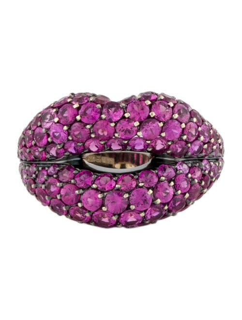 Solange Azagury-Partridge 18K Ruby Hotlips Pavé Ring