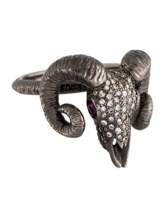 Solange Azagury-Partridge 18K Ruby & Diamond Ram Skull Cocktail Ring