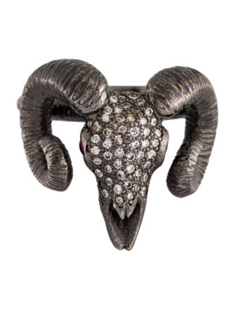 Solange Azagury-Partridge 18K Ruby & Diamond Ram Skull Cocktail Ring