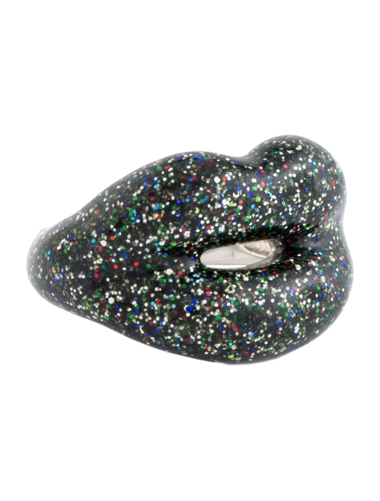 Solange Azagury-Partridge Glitter Resin Black Hot Lips Ring