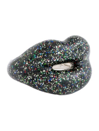 Solange Azagury-Partridge Glitter Resin Black Hot Lips Ring