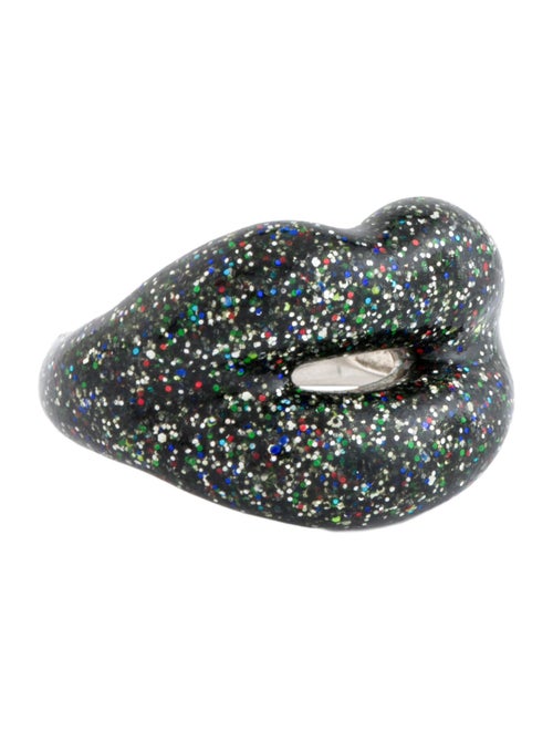 Solange Azagury-Partridge Glitter Resin Black Hot Lips Ring