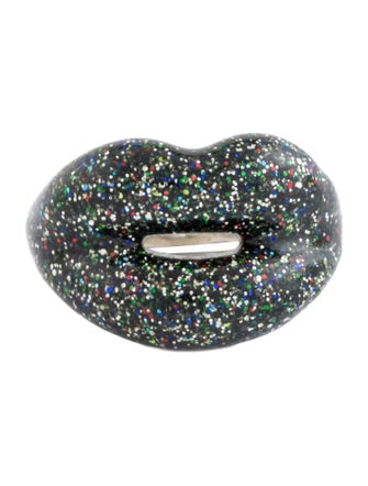 Solange Azagury-Partridge Glitter Resin Black Hot Lips Ring