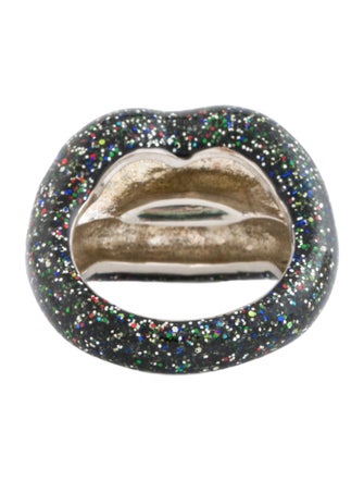 Solange Azagury-Partridge Glitter Resin Black Hot Lips Ring