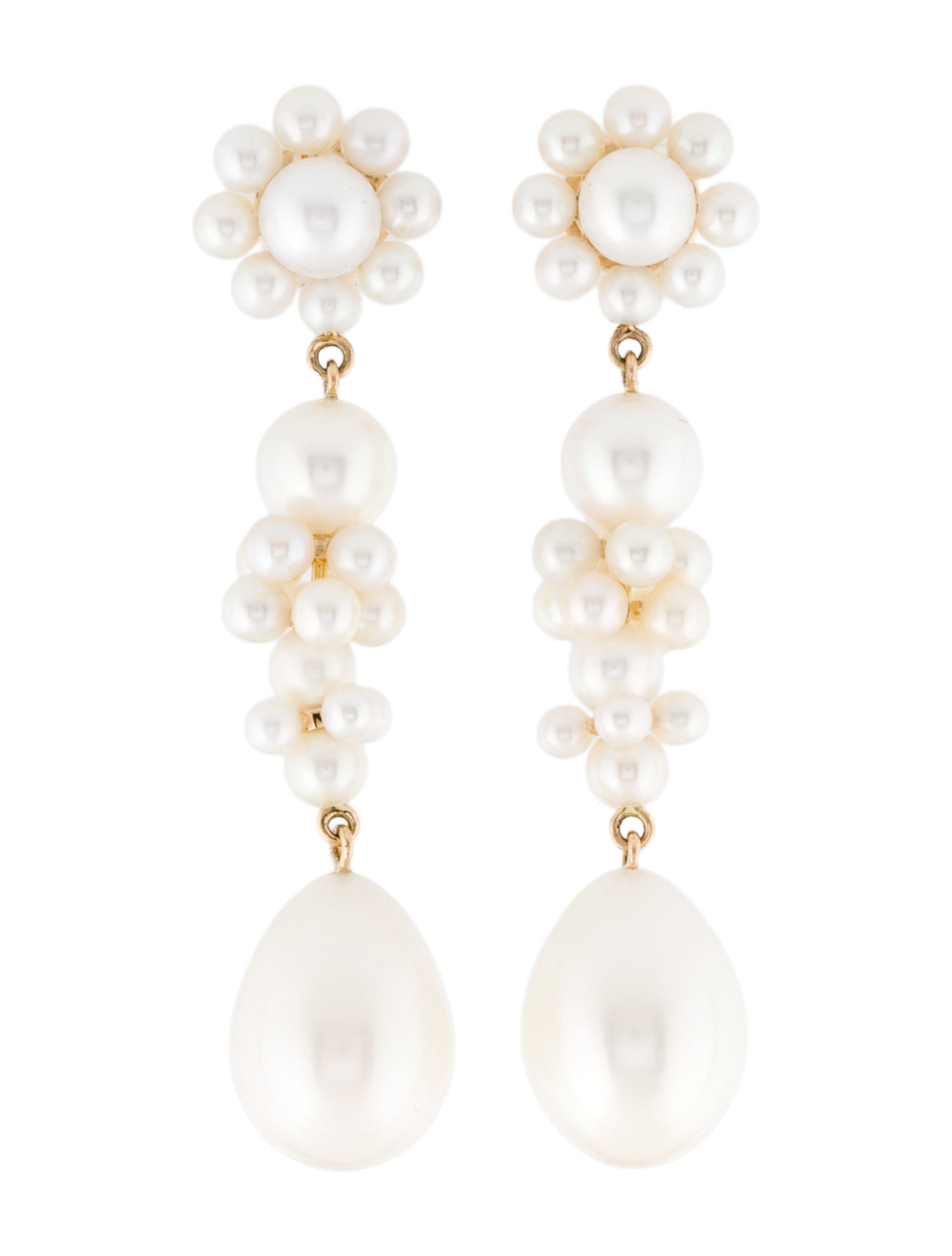 Sophie Bille Brahe 14K Pearl Fleur Drop Earrings