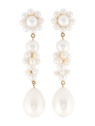 Sophie Bille Brahe 14K Pearl Fleur Drop Earrings