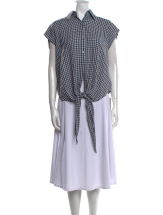 Scanlan Theodore Plaid Print Short Sleeve Button-Up Top