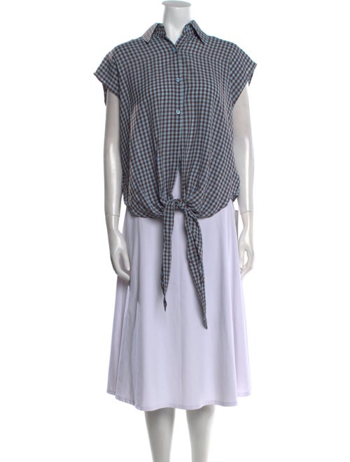 Scanlan Theodore Plaid Print Short Sleeve Button-Up Top