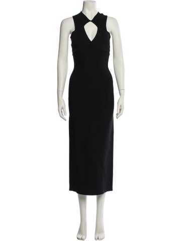 Pre-owned Scanlan Theodore V-neck Long Dress In Black
