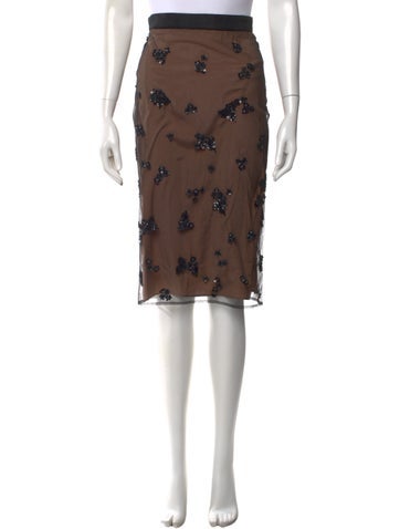 Pre-owned Scanlan Theodore Silk Knee-length Skirt In Brown