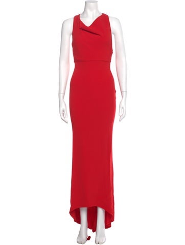 Pre-owned Scanlan Theodore Cowl Neck Long Dress In Red