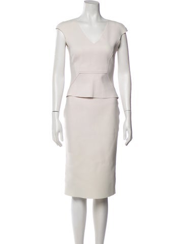 Pre-owned Scanlan Theodore V-neck Midi Length Dress In Neutral