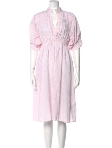 Pre-owned Scanlan Theodore Striped Midi Length Dress In White