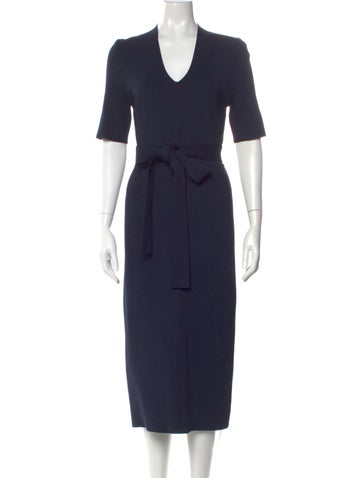 Pre-owned Scanlan Theodore V-neck Long Dress W/ Tags In Blue