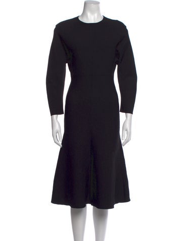 Pre-owned Scanlan Theodore Crew Neck Midi Length Dress In Black