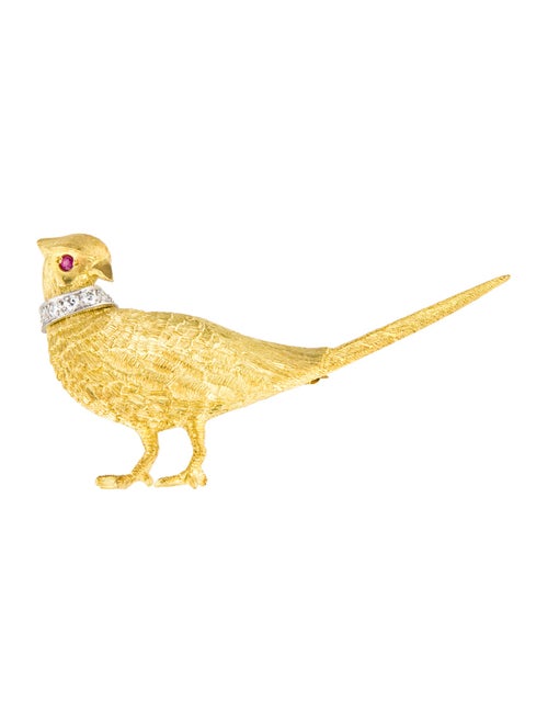 Scully & Scully 18K Diamond & Ruby Pheasant Brooch