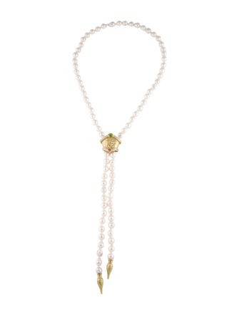 Seidengang 18K Pearl,Tourmaline,Diopside & Diamond Slide Pendant w/ Pearl Strand Lariat