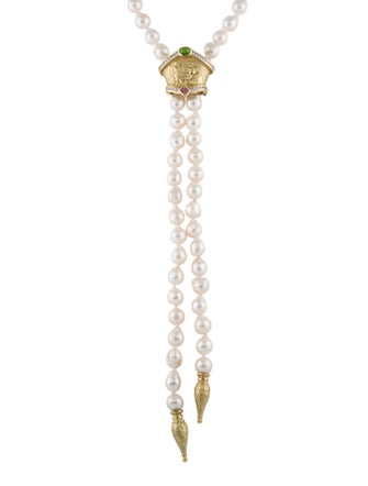 Seidengang 18K Pearl,Tourmaline,Diopside & Diamond Slide Pendant w/ Pearl Strand Lariat