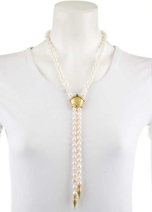 Seidengang 18K Pearl,Tourmaline,Diopside & Diamond Slide Pendant w/ Pearl Strand Lariat