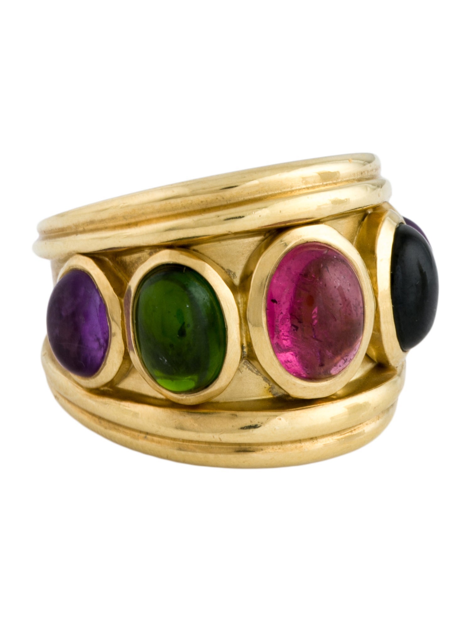 Seidengang 18K Tourmaline, Diopside & Amethyst Band Ring