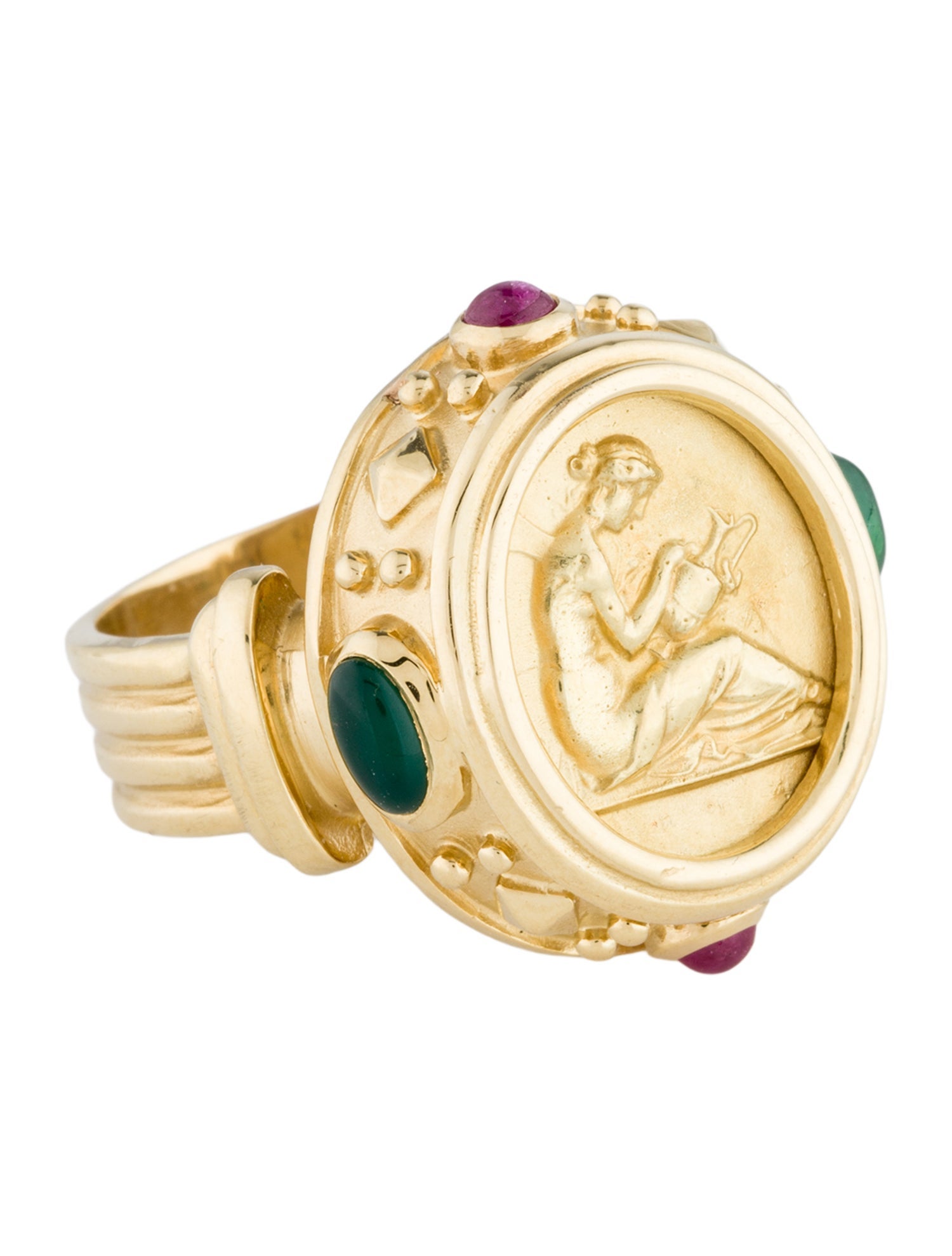 Seidengang 18K Ruby & Dyed Chalcedony Intaglio Signet Ring