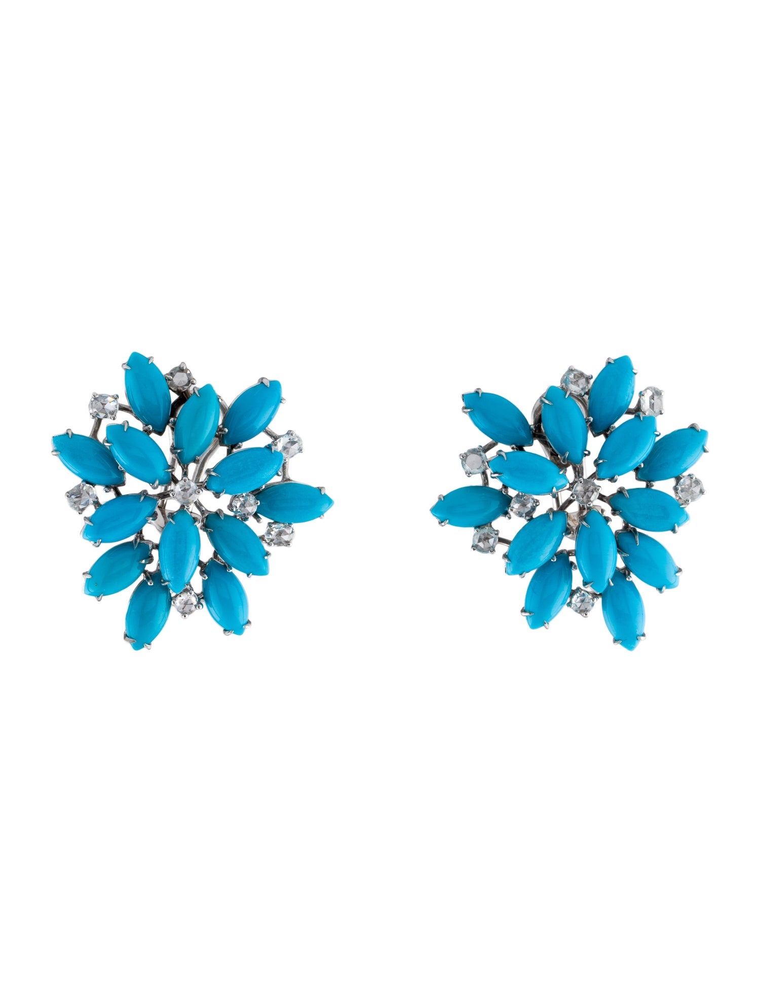 Zydo 18K Turquoise & Diamond Floral Earclips