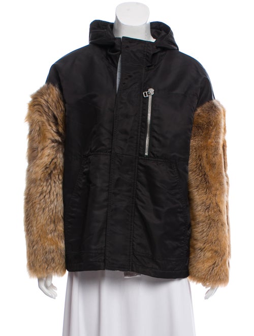 Sandy Liang Faux Fur-Trimmed Casual Jacket Black