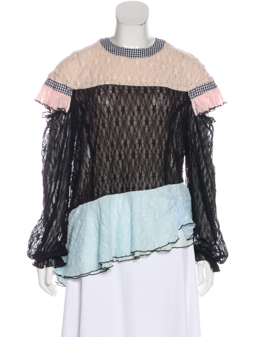 Sandy Liang Crew Neck Long Sleeve Blouse Black