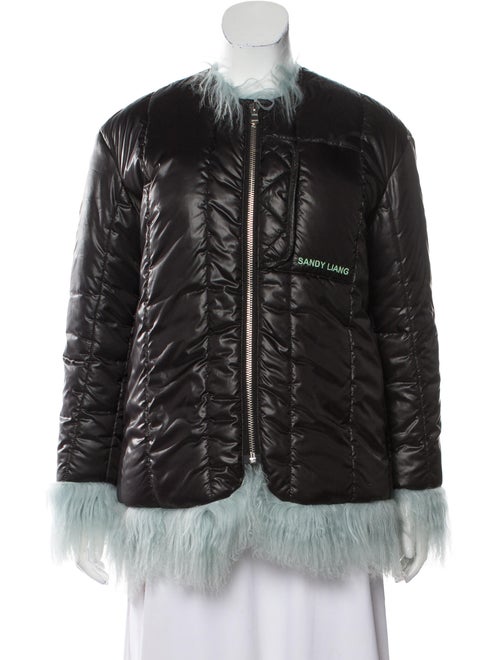 Sandy Liang Fur-Trimmed Zip-Up Jacket Black