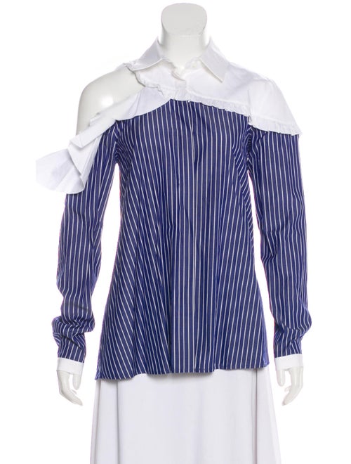 Sandy Liang Striped Long Sleeve Blouse Blue