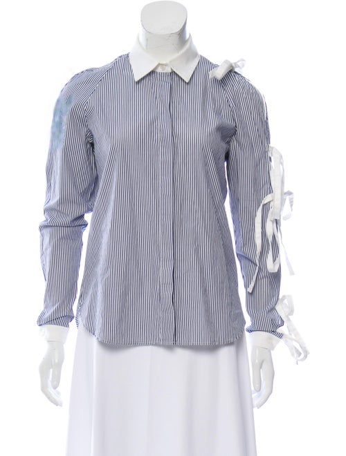 Sandy Liang Striped Long Sleeve Button-Up Top Blue