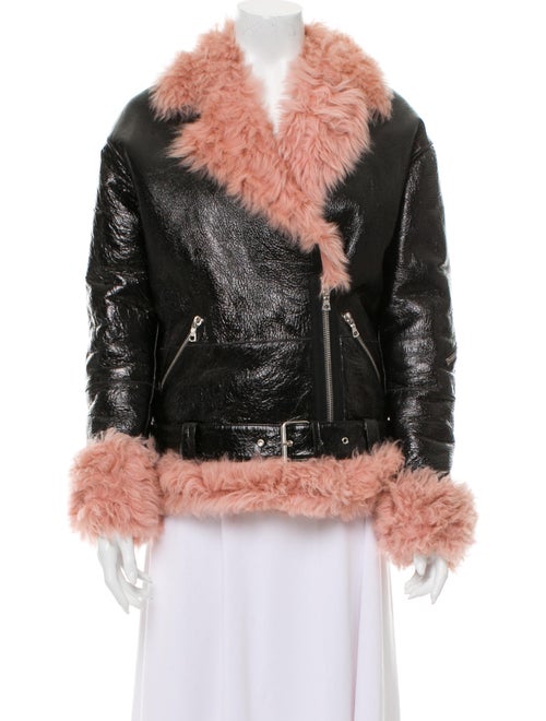 Sandy Liang Shearling Belted Jacket Black