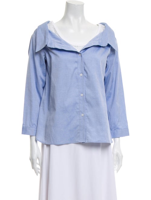 Sandy Liang Three-Quarter Sleeve Button-Up Top Blu