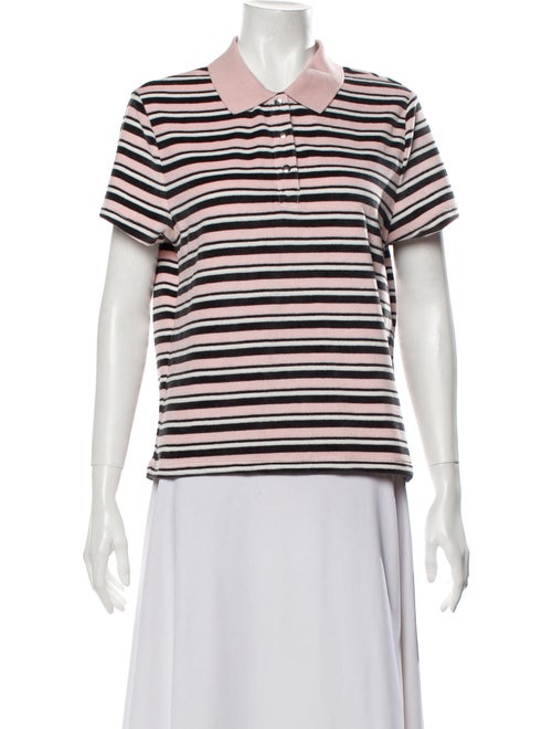 Sandy Liang Striped Short Sleeve Polo Pink
