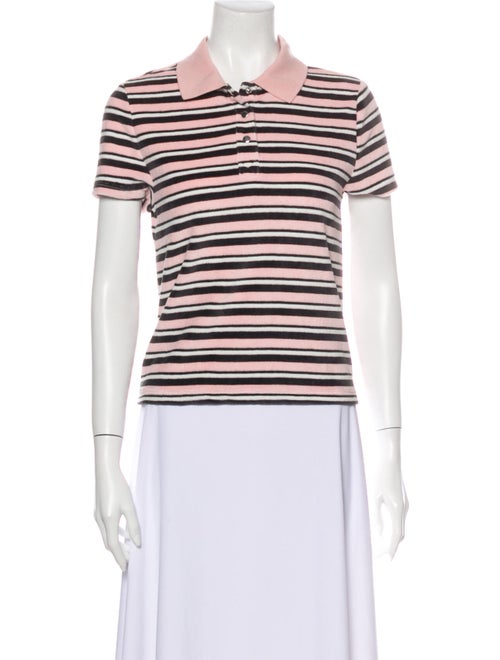 Sandy Liang Striped Short Sleeve Polo Pink