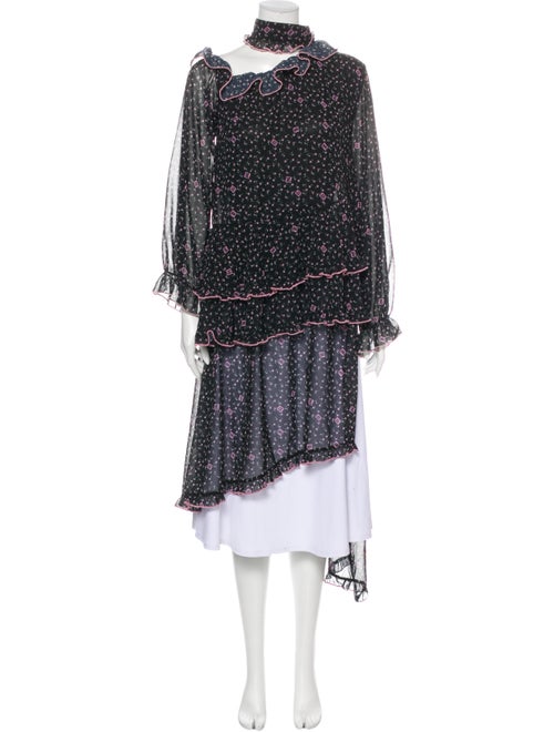 Sandy Liang Floral Print Mock Neck Tunic Black