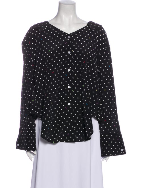 Sandy Liang Silk Polka Dot Print Blouse Black