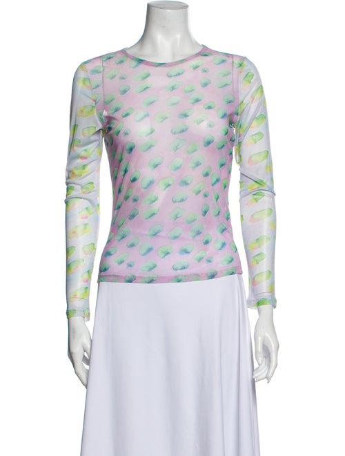 Sandy Liang Printed Crew Neck Top Blue