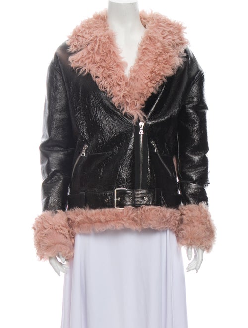 Sandy Liang Shearling Faux Fur Jacket Black