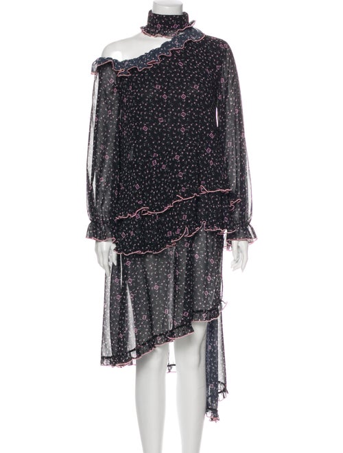 Sandy Liang Floral Print Long Dress Black