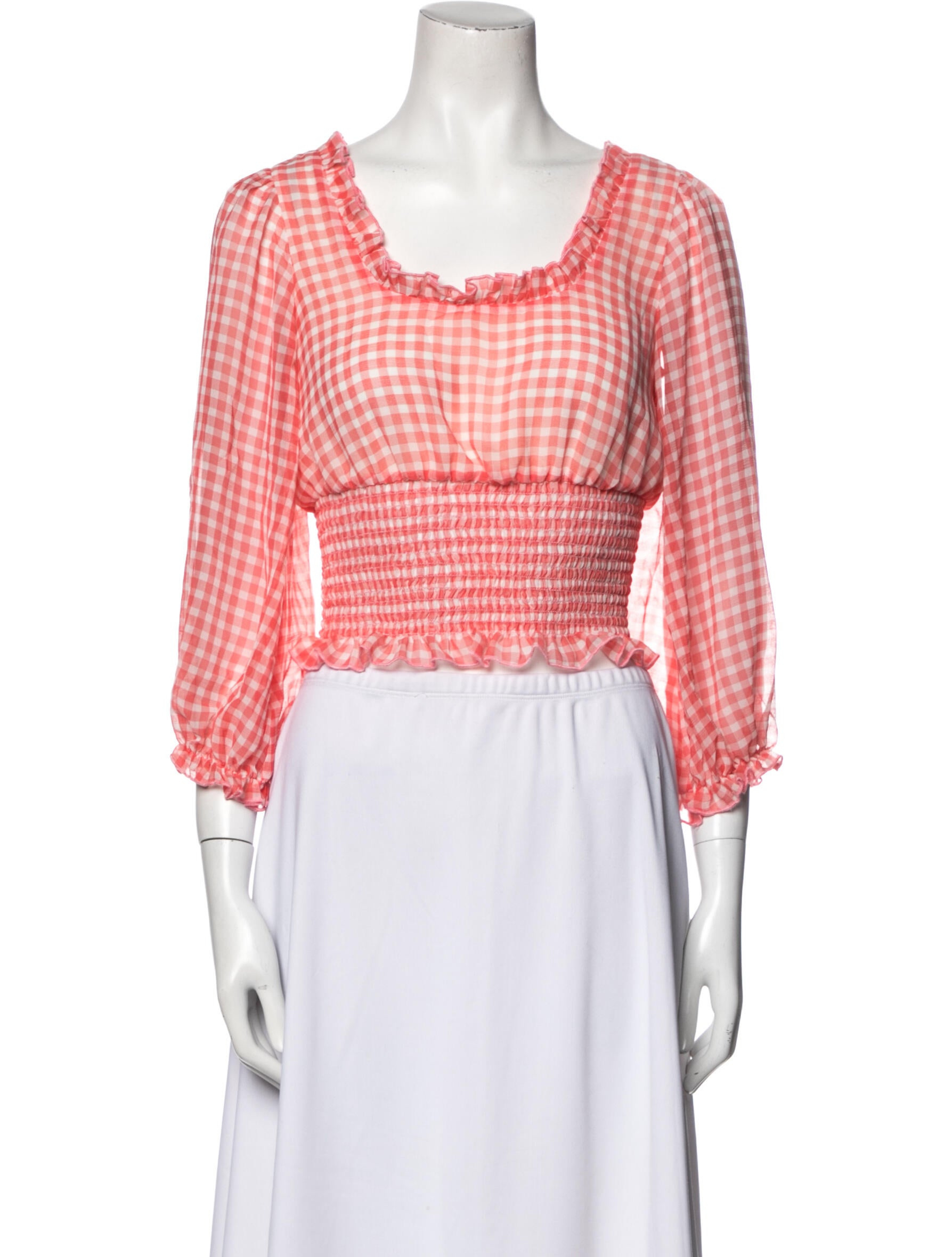 Sandy Liang Plaid Print Square Neckline Crop Top