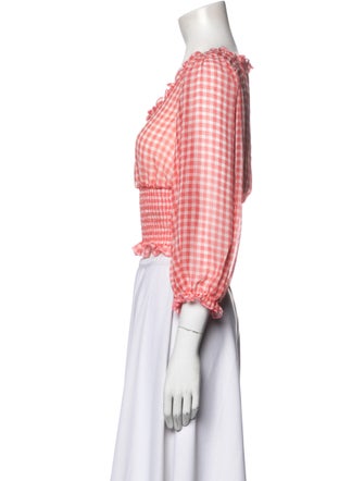 Sandy Liang Plaid Print Square Neckline Crop Top