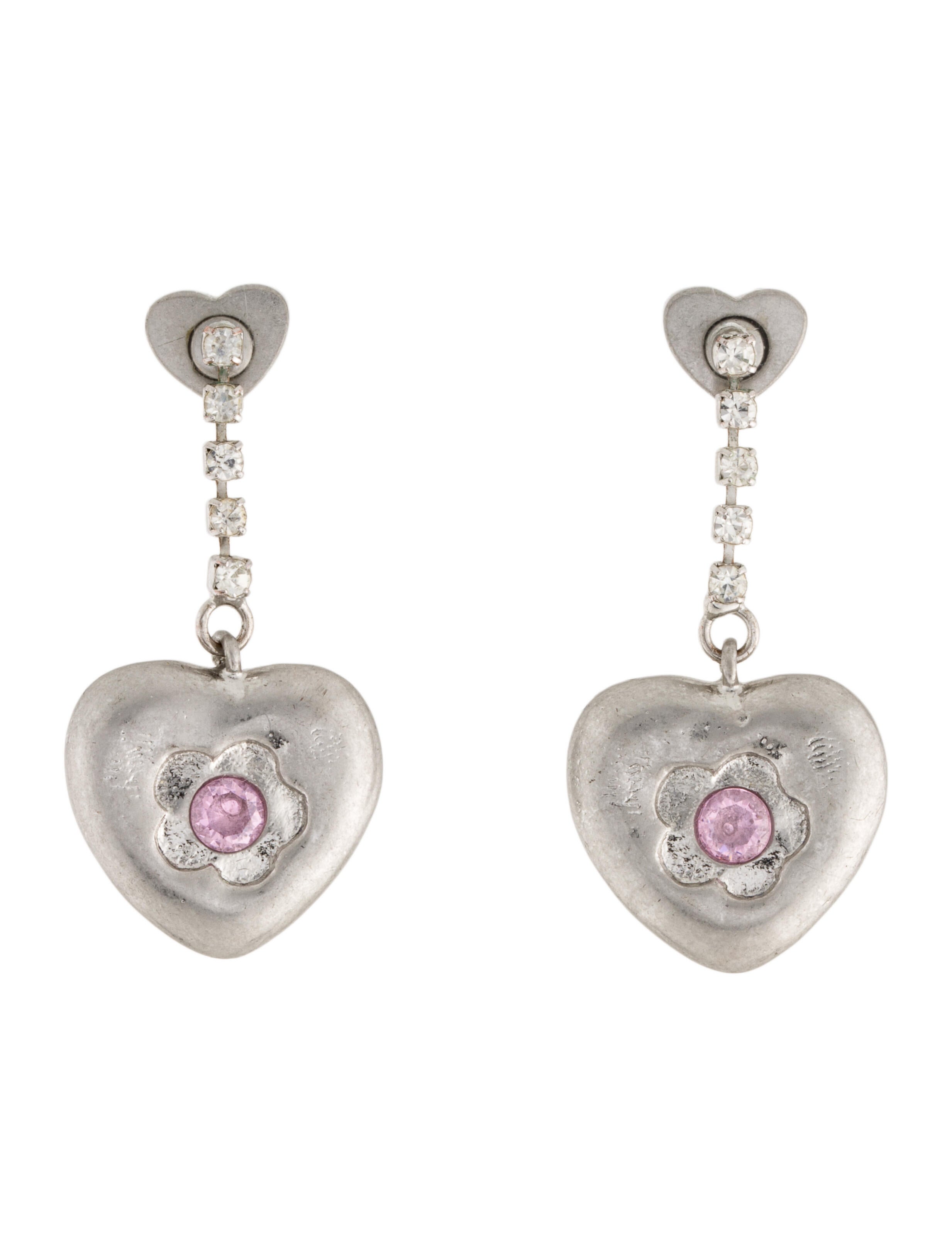Sandy Liang Crystal Heart Drop Earrings - Silver-Tone Metal