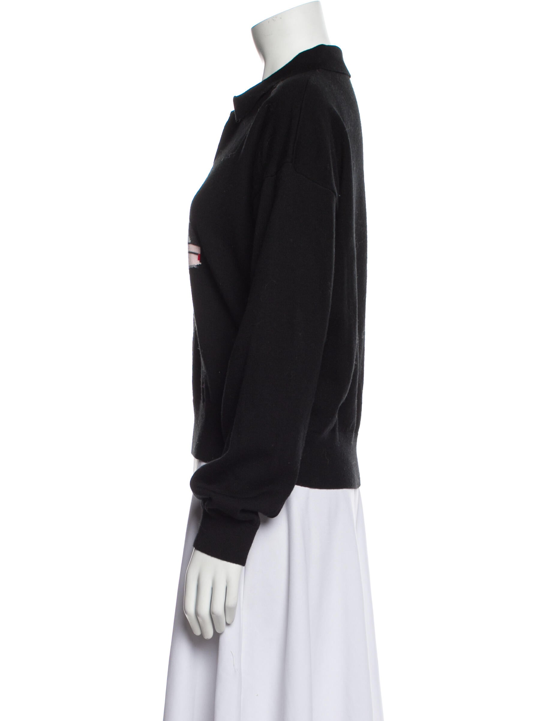 Sandy Liang Merino Wool Graphic Print Sweater - Black Knitwear